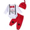 imageKuriozud Baby My First Valentines Outfits Long Sleeve Romper Bodysuit Top Pants Hat 3 Piece Clothes SetA Valentines Outfits a