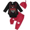 imageKuriozud Baby My First Valentines Outfits Long Sleeve Romper Bodysuit Top Pants Hat 3 Piece Clothes SetMy First Valentines Black