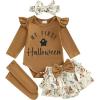imageKuriozud My First 4th of July Outfit Baby Girl Romper Onesie BodysuitRuffle Tutu Shorts Bloomer 1st Fourth of July ClothesHalloween Brown