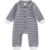 imageKuriozud Newborn Baby Boy Clothes Long Sleeve Collared Romper Botton Jumpsuit Waffle Fall Winter One Piece OutfitStriped Navy Blue