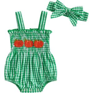 imageKuriozud 4th of July Outfits Baby Girl USA Romper Fourth of July Onesie Independence Day Bodysuit Memorial Day ClothesHalloween Green Pumpkin