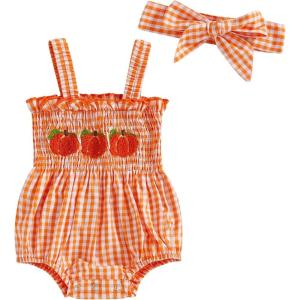 imageKuriozud 4th of July Outfits Baby Girl USA Romper Fourth of July Onesie Independence Day Bodysuit Memorial Day ClothesHalloween Orange Pumpkin