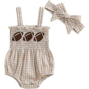 imageKuriozud 4th of July Outfits Baby Girl USA Romper Fourth of July Onesie Independence Day Bodysuit Memorial Day ClothesKhaki Football