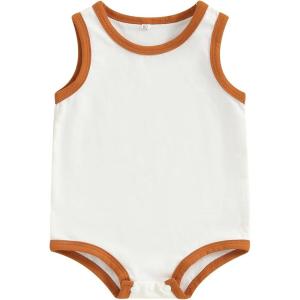imageKuriozud Newborn Infant Baby Boy Girl 95 Cotton Sleeveless Bodysuit Romper Tank Top Romper Basic Summer Clothes 3 6 9 MonthsColor Block White
