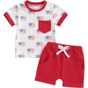 imageKuriozud Toddler Boy 4th Of July Outfit Baby Boy American Flag Print T Shirts Tops Shorts Set Fourth of July Summer ClothesAmerican Flag White