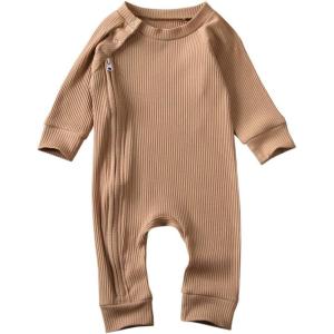 imageKuriozud Unisex Baby Boy Girl Zipper Romper Jumpsuit One Piece OutfitsA Brown