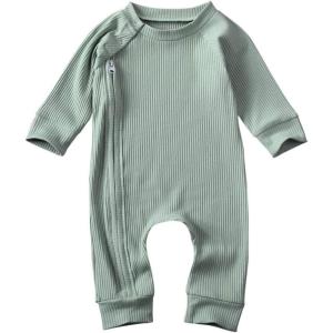 imageKuriozud Unisex Baby Boy Girl Zipper Romper Jumpsuit One Piece OutfitsA Light Green