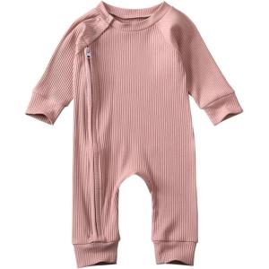 imageKuriozud Unisex Baby Boy Girl Zipper Romper Jumpsuit One Piece OutfitsA Pink