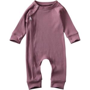 imageKuriozud Unisex Baby Boy Girl Zipper Romper Jumpsuit One Piece OutfitsA Purple