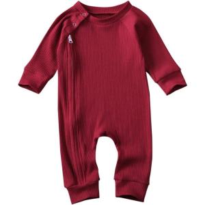 imageKuriozud Unisex Baby Boy Girl Zipper Romper Jumpsuit One Piece OutfitsA Wine Red