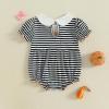 imageKuriozud Newborn Baby Girl Halloween Outfit Smocked Bubble Romper Short Sleeve Jumpsuit Cute Infant Girl Fall ClothesGhost Black