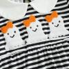 imageKuriozud Newborn Baby Girl Halloween Outfit Smocked Bubble Romper Short Sleeve Jumpsuit Cute Infant Girl Fall ClothesGhost Black