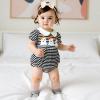 imageKuriozud Newborn Baby Girl Halloween Outfit Smocked Bubble Romper Short Sleeve Jumpsuit Cute Infant Girl Fall ClothesGhost Black