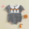 imageKuriozud Newborn Baby Girl Halloween Outfit Smocked Bubble Romper Short Sleeve Jumpsuit Cute Infant Girl Fall ClothesGhost Black