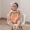 imageKuriozud Newborn Baby Girl Halloween Outfit Smocked Bubble Romper Short Sleeve Jumpsuit Cute Infant Girl Fall ClothesPlaid Boo Orange