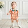 imageKuriozud Newborn Baby Girl Halloween Outfit Smocked Bubble Romper Short Sleeve Jumpsuit Cute Infant Girl Fall ClothesPlaid Boo Orange