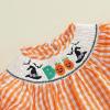 imageKuriozud Newborn Baby Girl Halloween Outfit Smocked Bubble Romper Short Sleeve Jumpsuit Cute Infant Girl Fall ClothesPlaid Boo Orange