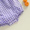 imageKuriozud Newborn Baby Girl Halloween Outfit Smocked Bubble Romper Short Sleeve Jumpsuit Cute Infant Girl Fall ClothesPlaid Boo Purple