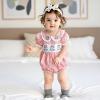 imageKuriozud Newborn Baby Girl Halloween Outfit Smocked Bubble Romper Short Sleeve Jumpsuit Cute Infant Girl Fall ClothesPlaid Ghost Pink