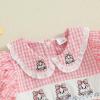 imageKuriozud Newborn Baby Girl Halloween Outfit Smocked Bubble Romper Short Sleeve Jumpsuit Cute Infant Girl Fall ClothesPlaid Ghost Pink