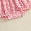 imageKuriozud Newborn Baby Girl Halloween Outfit Smocked Bubble Romper Short Sleeve Jumpsuit Cute Infant Girl Fall ClothesPlaid Ghost Pink