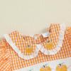 imageKuriozud Newborn Baby Girl Halloween Outfit Smocked Bubble Romper Short Sleeve Jumpsuit Cute Infant Girl Fall ClothesPlaid Pumpkin Orange