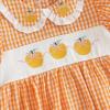 imageKuriozud Newborn Baby Girl Halloween Outfit Smocked Bubble Romper Short Sleeve Jumpsuit Cute Infant Girl Fall ClothesPlaid Pumpkin Orange