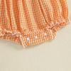 imageKuriozud Newborn Baby Girl Halloween Outfit Smocked Bubble Romper Short Sleeve Jumpsuit Cute Infant Girl Fall ClothesPlaid Pumpkin Orange