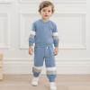 imageKuriozud Toddler Baby Boy Fall Winter Clothes Long Sleeve Crewneck Pullover Sweatshirt Jogger Pants Set 2 Piece OutfitStriped Color Block Blue