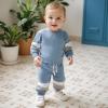 imageKuriozud Toddler Baby Boy Fall Winter Clothes Long Sleeve Crewneck Pullover Sweatshirt Jogger Pants Set 2 Piece OutfitStriped Color Block Blue
