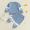 imageKuriozud Toddler Baby Boy Fall Winter Clothes Long Sleeve Crewneck Pullover Sweatshirt Jogger Pants Set 2 Piece OutfitStriped Color Block Blue
