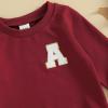 imageKuriozud Toddler Baby Boy Girl Football Outfit Pullover Sweatshirt Long Sleeve Crewneck Shirt Top Fall Winter ClothesA Wine Red
