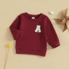imageKuriozud Toddler Baby Boy Girl Football Outfit Pullover Sweatshirt Long Sleeve Crewneck Shirt Top Fall Winter ClothesA Wine Red