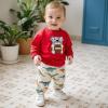 imageKuriozud Toddler Baby Boy Girl Football Outfit Pullover Sweatshirt Long Sleeve Crewneck Shirt Top Fall Winter ClothesDog Red