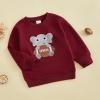 imageKuriozud Toddler Baby Boy Girl Football Outfit Pullover Sweatshirt Long Sleeve Crewneck Shirt Top Fall Winter ClothesElephant Wine Red