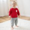 imageKuriozud Toddler Baby Boy Girl Football Outfit Pullover Sweatshirt Long Sleeve Crewneck Shirt Top Fall Winter ClothesK Red