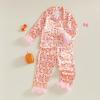 imageKuriozud Toddler Girl Halloween Pajamas Pumpkin Silk Satin Sleepwear Little Girls Bow Pjs Baby 2Pcs Halloween Pajama SetHalloween Pumpkin Pink