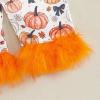 imageKuriozud Toddler Girl Halloween Pajamas Pumpkin Silk Satin Sleepwear Little Girls Bow Pjs Baby 2Pcs Halloween Pajama SetPumpkin Print Orange
