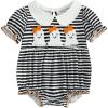 imageKuriozud Newborn Baby Girl Halloween Outfit Smocked Bubble Romper Short Sleeve Jumpsuit Cute Infant Girl Fall ClothesGhost Black