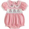 imageKuriozud Newborn Baby Girl Halloween Outfit Smocked Bubble Romper Short Sleeve Jumpsuit Cute Infant Girl Fall ClothesPlaid Ghost Pink