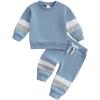 imageKuriozud Toddler Baby Boy Fall Winter Clothes Long Sleeve Crewneck Pullover Sweatshirt Jogger Pants Set 2 Piece OutfitStriped Color Block Blue