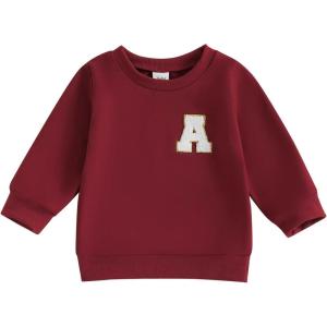 imageKuriozud Toddler Baby Boy Girl Football Outfit Pullover Sweatshirt Long Sleeve Crewneck Shirt Top Fall Winter ClothesA Wine Red
