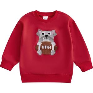 imageKuriozud Toddler Baby Boy Girl Football Outfit Pullover Sweatshirt Long Sleeve Crewneck Shirt Top Fall Winter ClothesDog Red