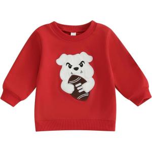 imageKuriozud Toddler Baby Boy Girl Football Outfit Pullover Sweatshirt Long Sleeve Crewneck Shirt Top Fall Winter ClothesDog Red B