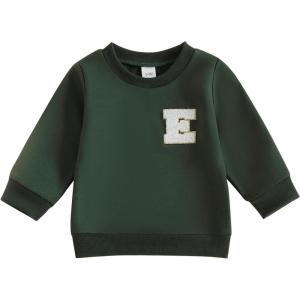 imageKuriozud Toddler Baby Boy Girl Football Outfit Pullover Sweatshirt Long Sleeve Crewneck Shirt Top Fall Winter ClothesE Green