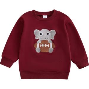 imageKuriozud Toddler Baby Boy Girl Football Outfit Pullover Sweatshirt Long Sleeve Crewneck Shirt Top Fall Winter ClothesElephant Wine Red