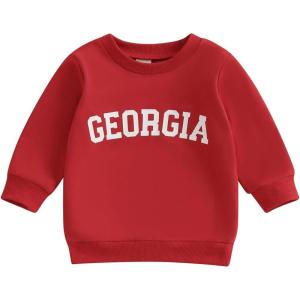 imageKuriozud Toddler Baby Boy Girl Football Outfit Pullover Sweatshirt Long Sleeve Crewneck Shirt Top Fall Winter ClothesGeorgia Red