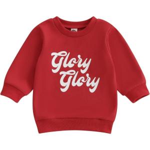 imageKuriozud Toddler Baby Boy Girl Football Outfit Pullover Sweatshirt Long Sleeve Crewneck Shirt Top Fall Winter ClothesGlory Glory Red