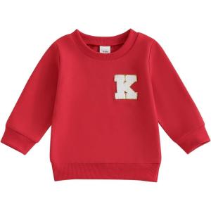 imageKuriozud Toddler Baby Boy Girl Football Outfit Pullover Sweatshirt Long Sleeve Crewneck Shirt Top Fall Winter ClothesK Red