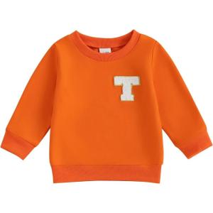 imageKuriozud Toddler Baby Boy Girl Football Outfit Pullover Sweatshirt Long Sleeve Crewneck Shirt Top Fall Winter ClothesT Orange
